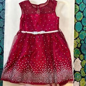 Jona Michelle Girls Burgundy/Deep Red Party Dress with Silver Glitter Accents